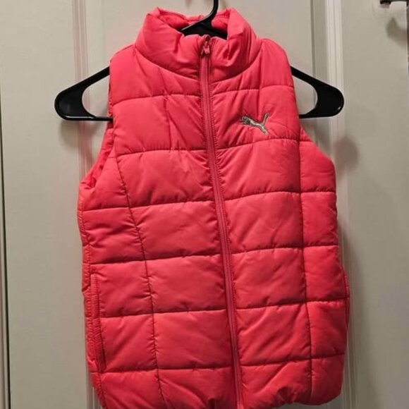 Puma Girl Quilted Puffer Vest Outerwear Pockets Fluorescent Pink Size 7/8 Small - Picture 1 of 1